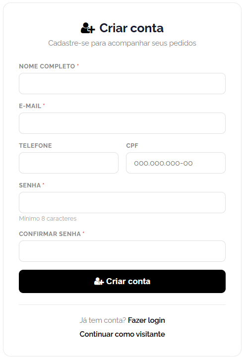 Tela de cadastro