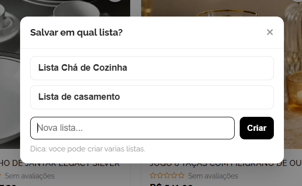 Modal de escolha de lista