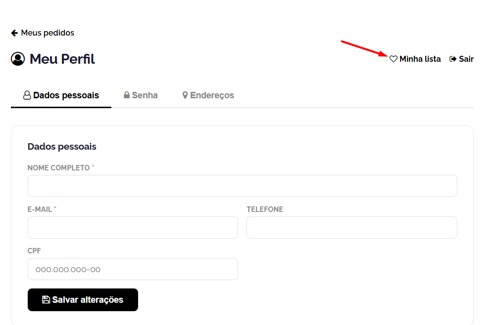 Criar lista no perfil