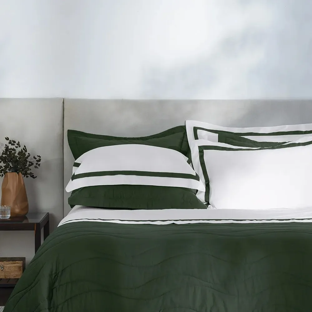 JOGO DE CAMA VERCELLI - BRANCO/VERDE ESCURO