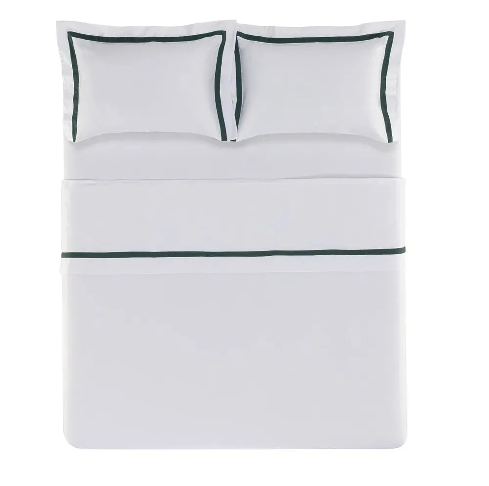 JOGO DE CAMA VERCELLI - BRANCO/VERDE ESCURO