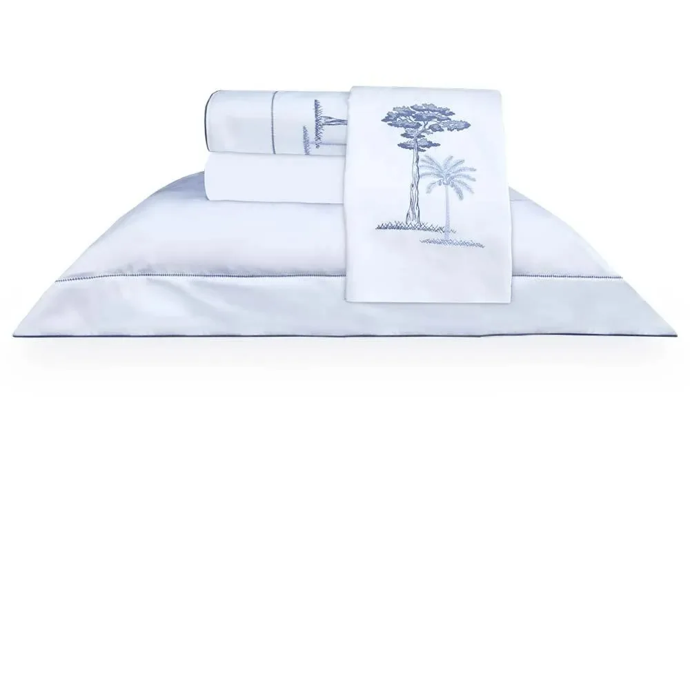 JOGO DE CAMA ARVOREDO - BRANCO/AZUL