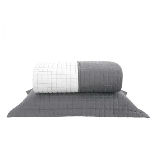 JOGO DE COLCHA PLAZA - GRIS/BRANCO