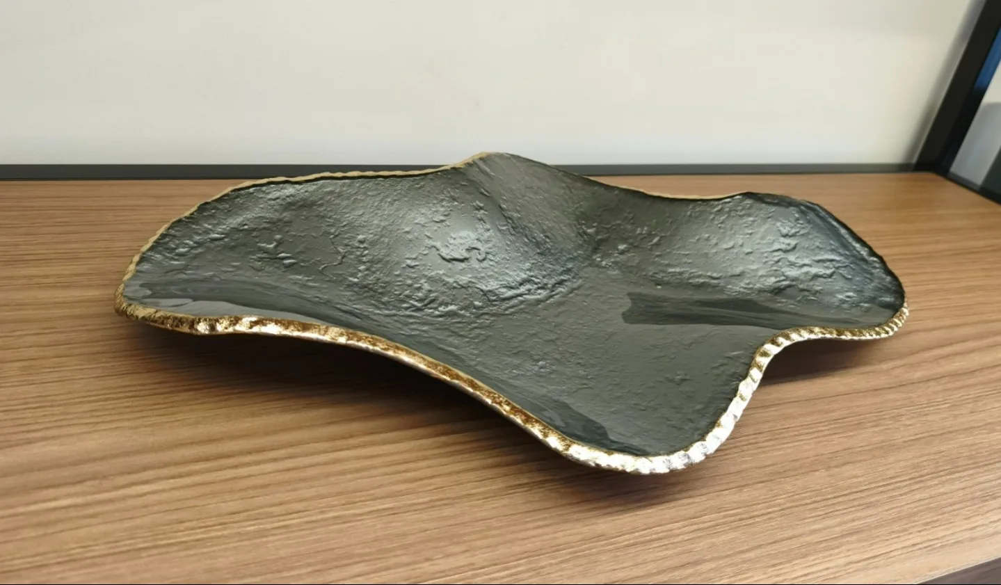 CENTRO DE MESA DE VIDRO PRATA COM DOURADO
