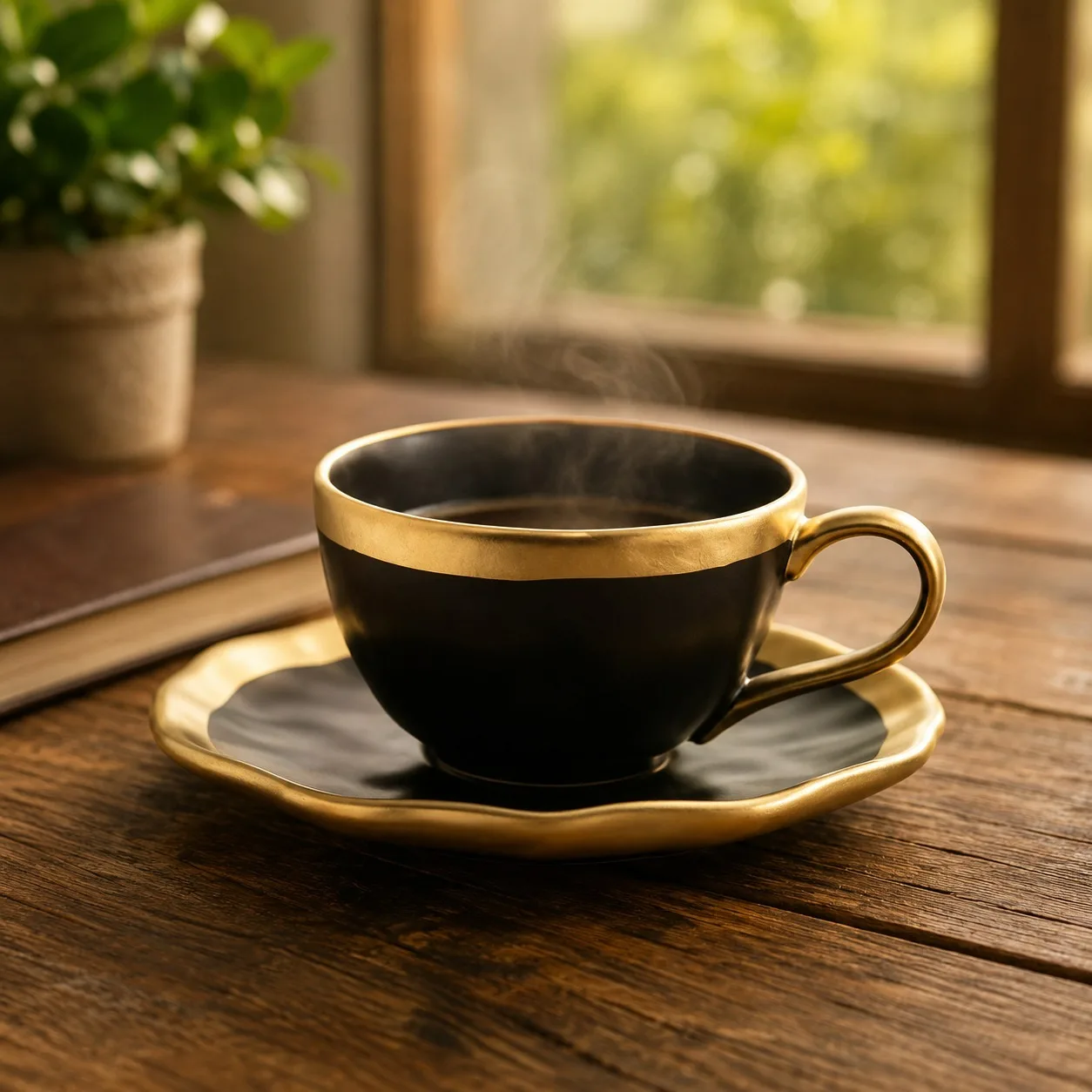 XÍCARA DE CAFÉ PORCELANA DUBAI PRETO E DOURADO