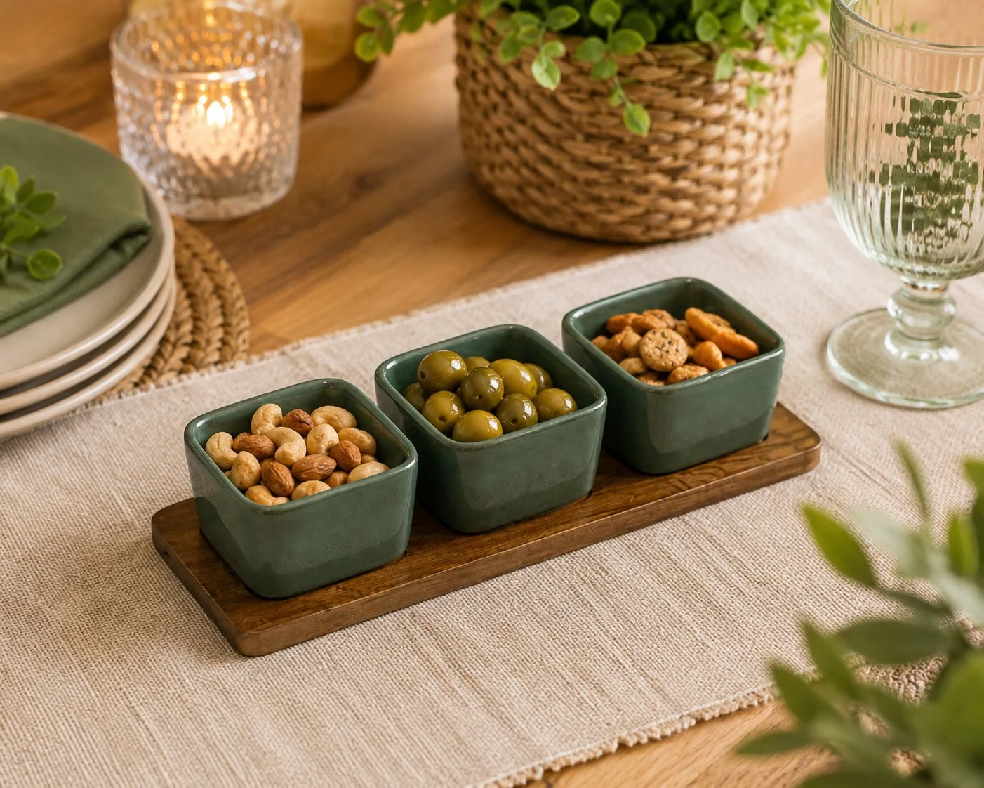 PETISQUEIRA COM BOWLS DE CERAMICA VERDE