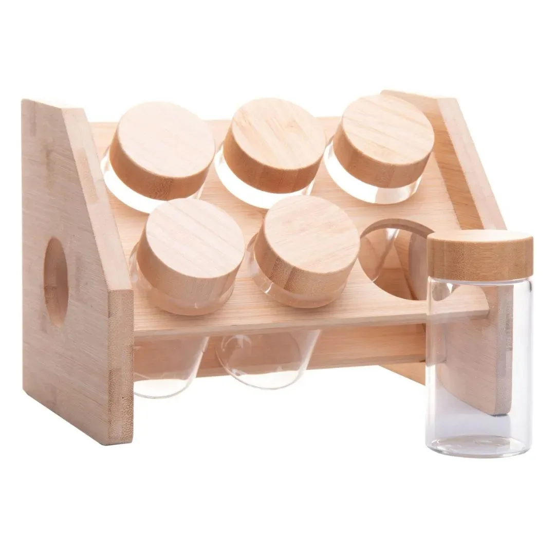 PORTA MATIMENTOS EM BAMBU COM 6 VIDROS