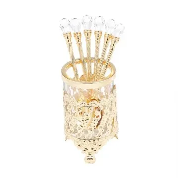 CJ 6 COLHERES DE ZAMAC COM SUPORTE DOURADO
