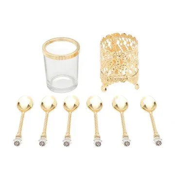 CJ 6 COLHERES DE ZAMAC COM SUPORTE DOURADO