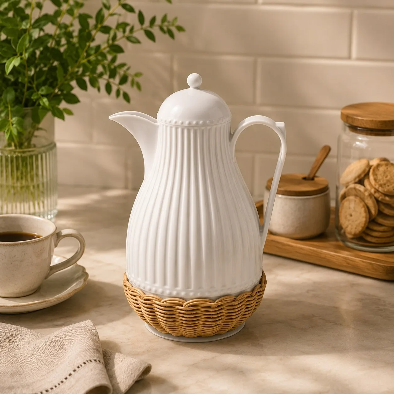 GARRAFA DE CAFÉ TERMICA COM RATTAN