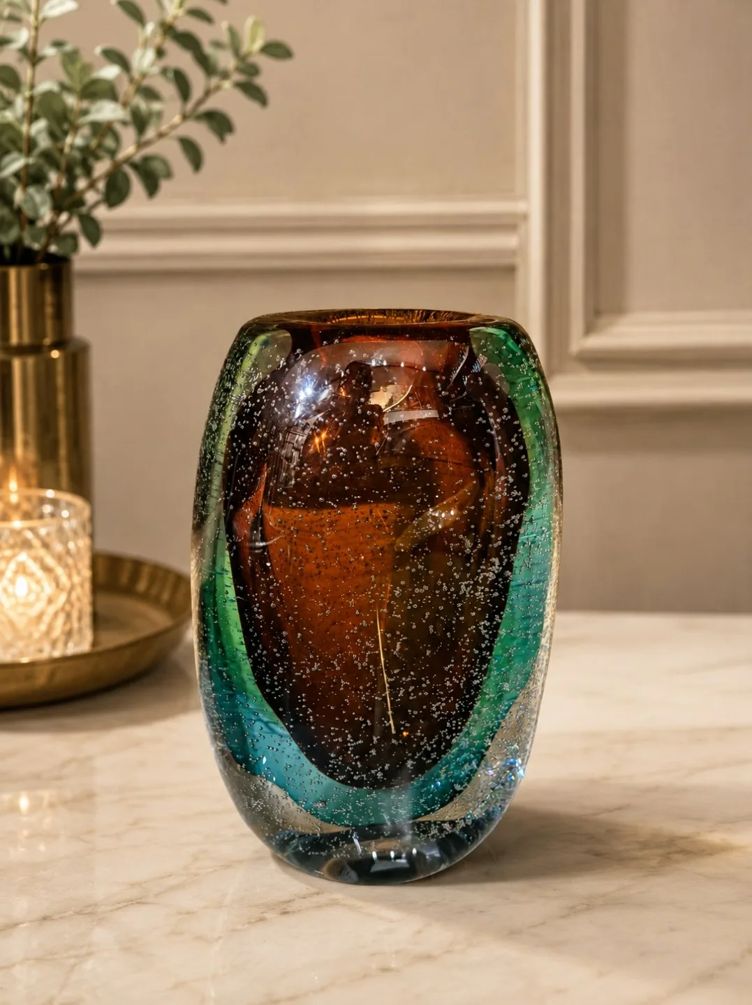 vaso murano ambar com azul