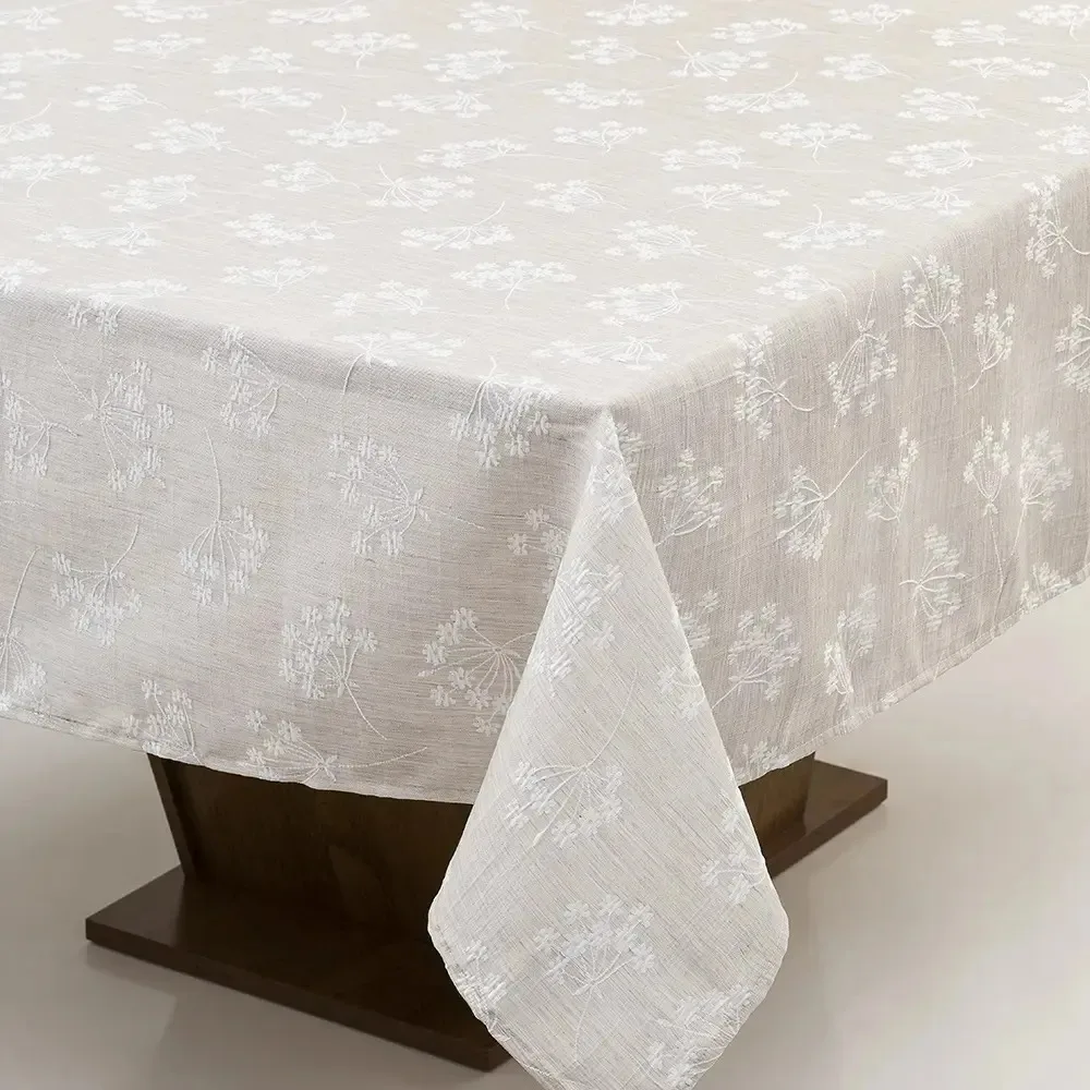 toalha de mesa rafimex bege com bordado branco