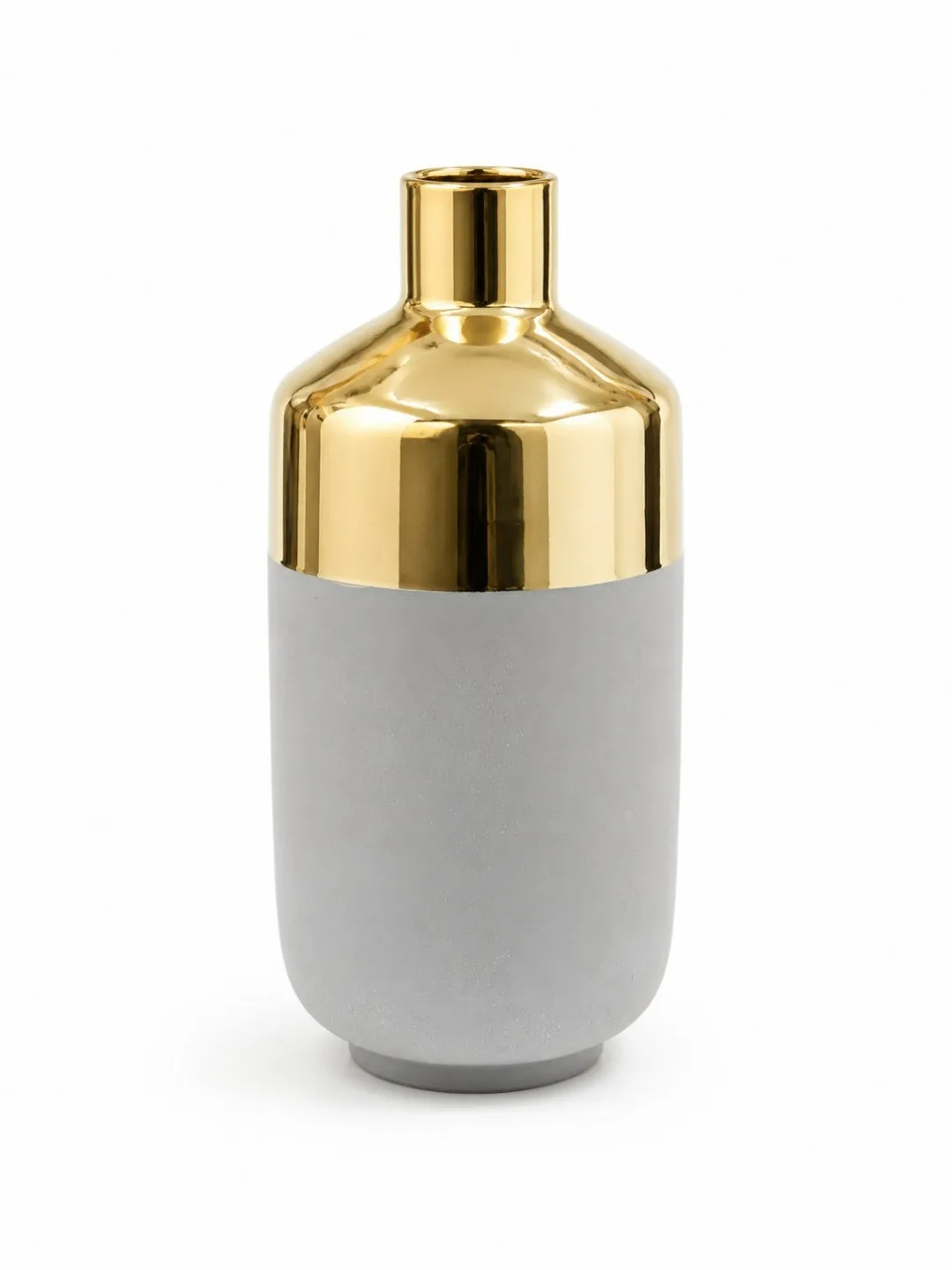 vaso de ceramica cimento com dourado