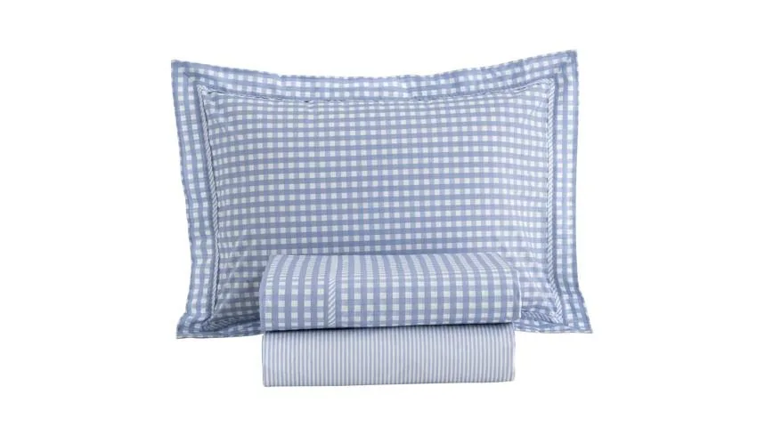 JOGO DE CAMA  VICHY AZUL 200FIOS