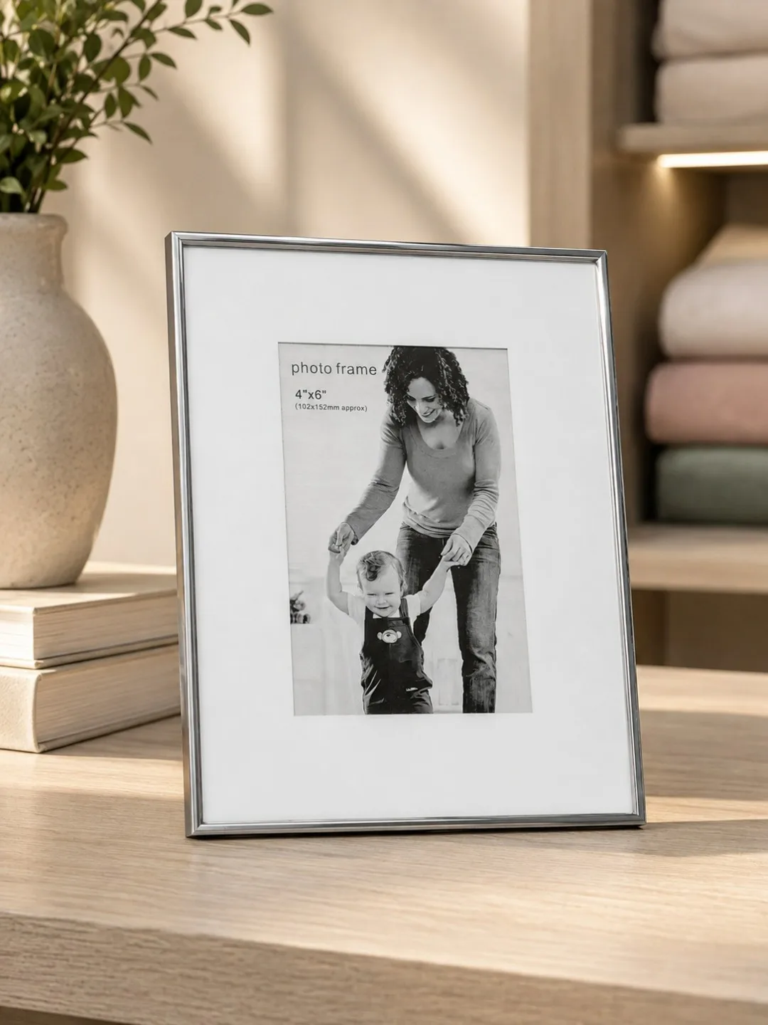 PORTA RETRATO VIDRO BRANCO COM FRISO METAL PRATA