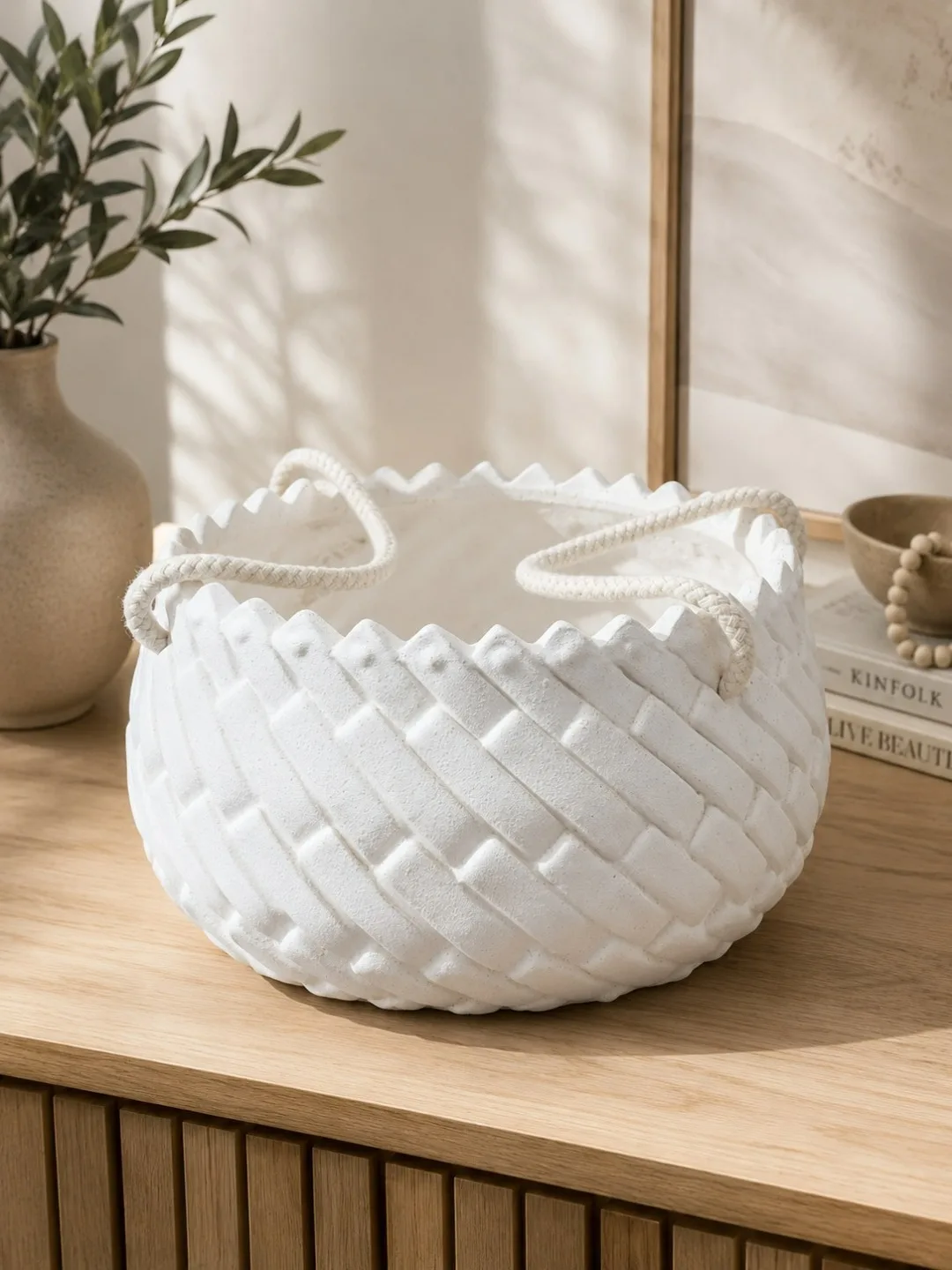 cachepot cesto em ceramica branca