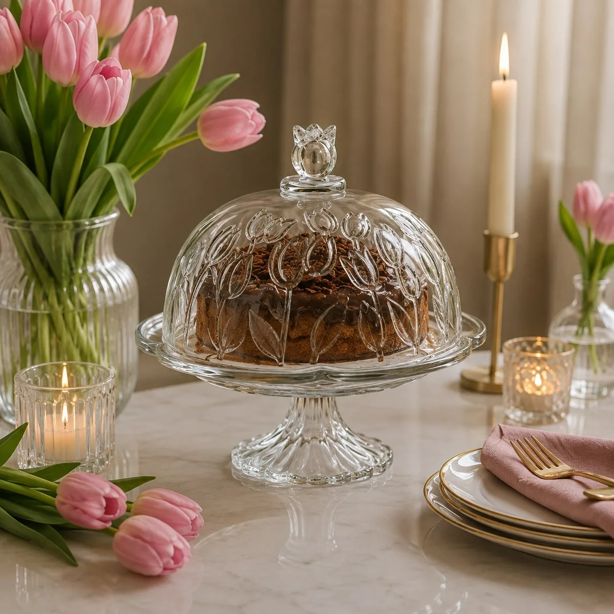 PRATO PARA BOLOS COM PÉ TULIPAS