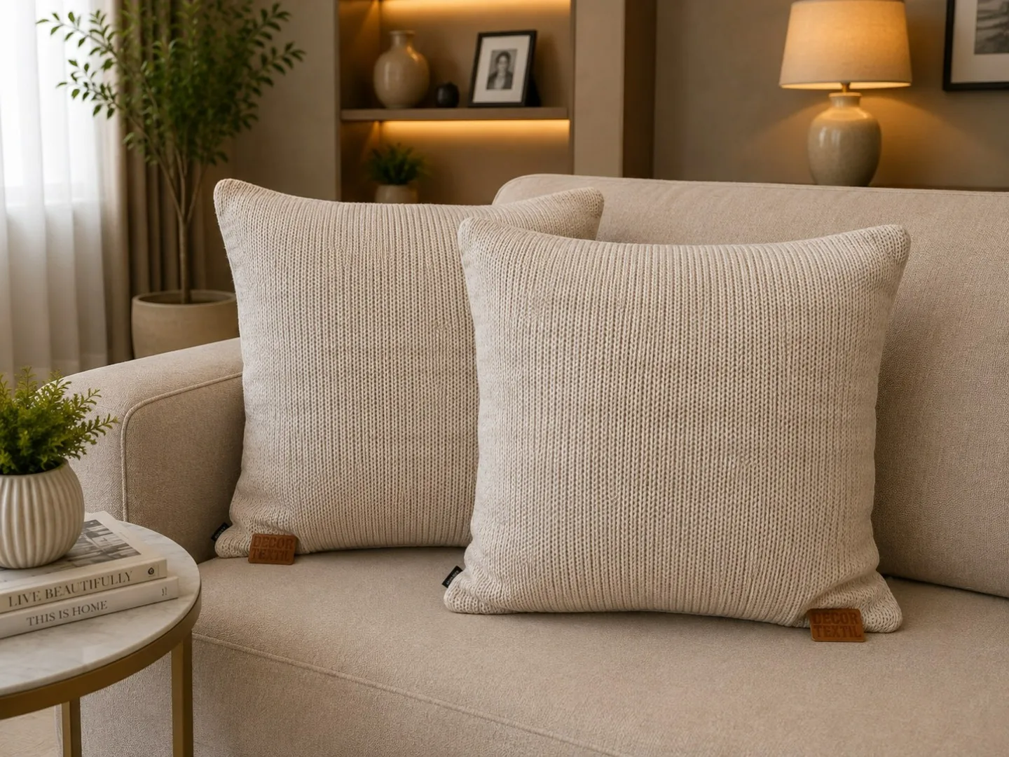 ALMOFADAS DECORATIVAS TRICOT BEGE