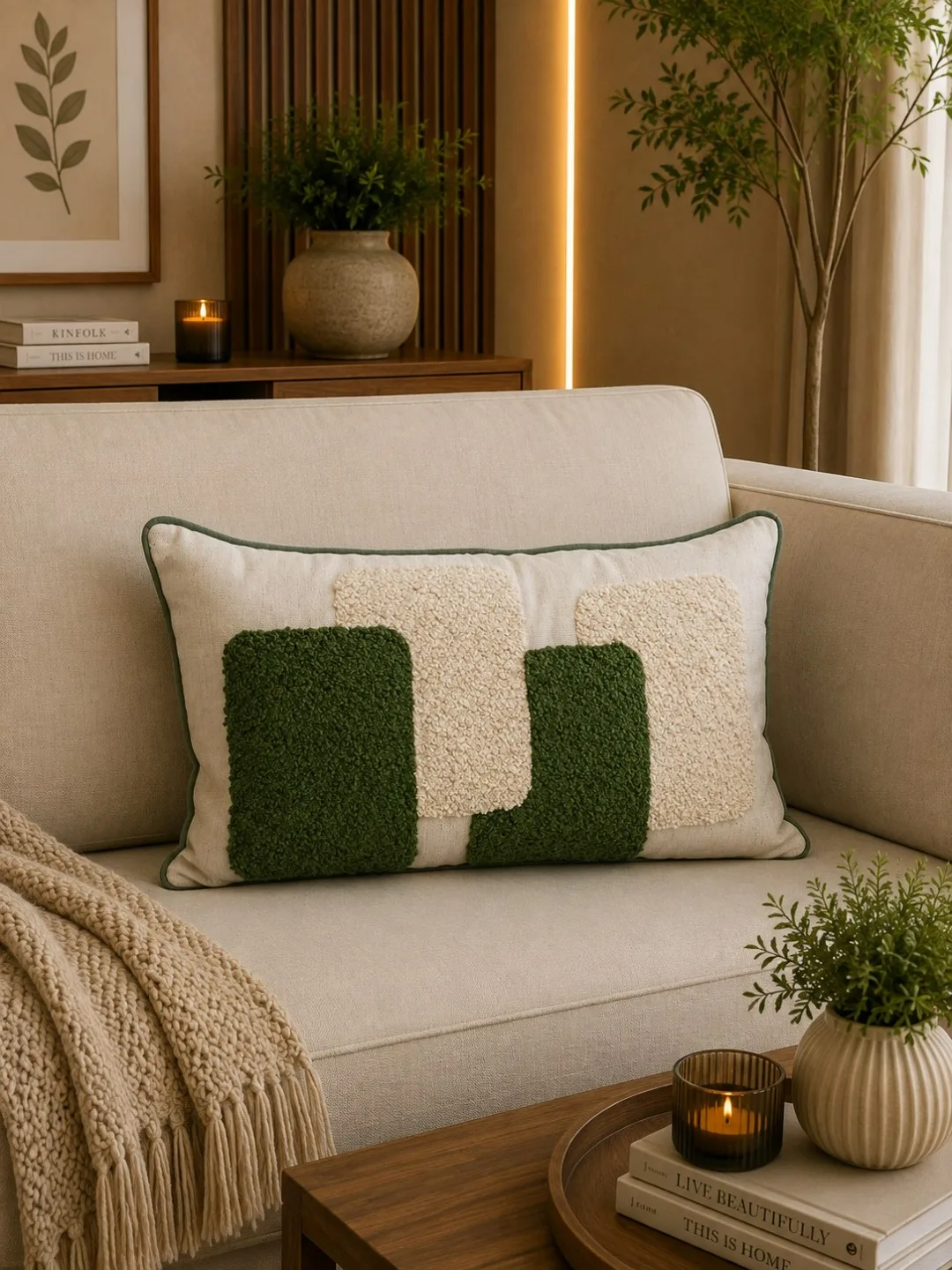 BAGUETE DECORATIVA LINHO COM BORDADO VERDE