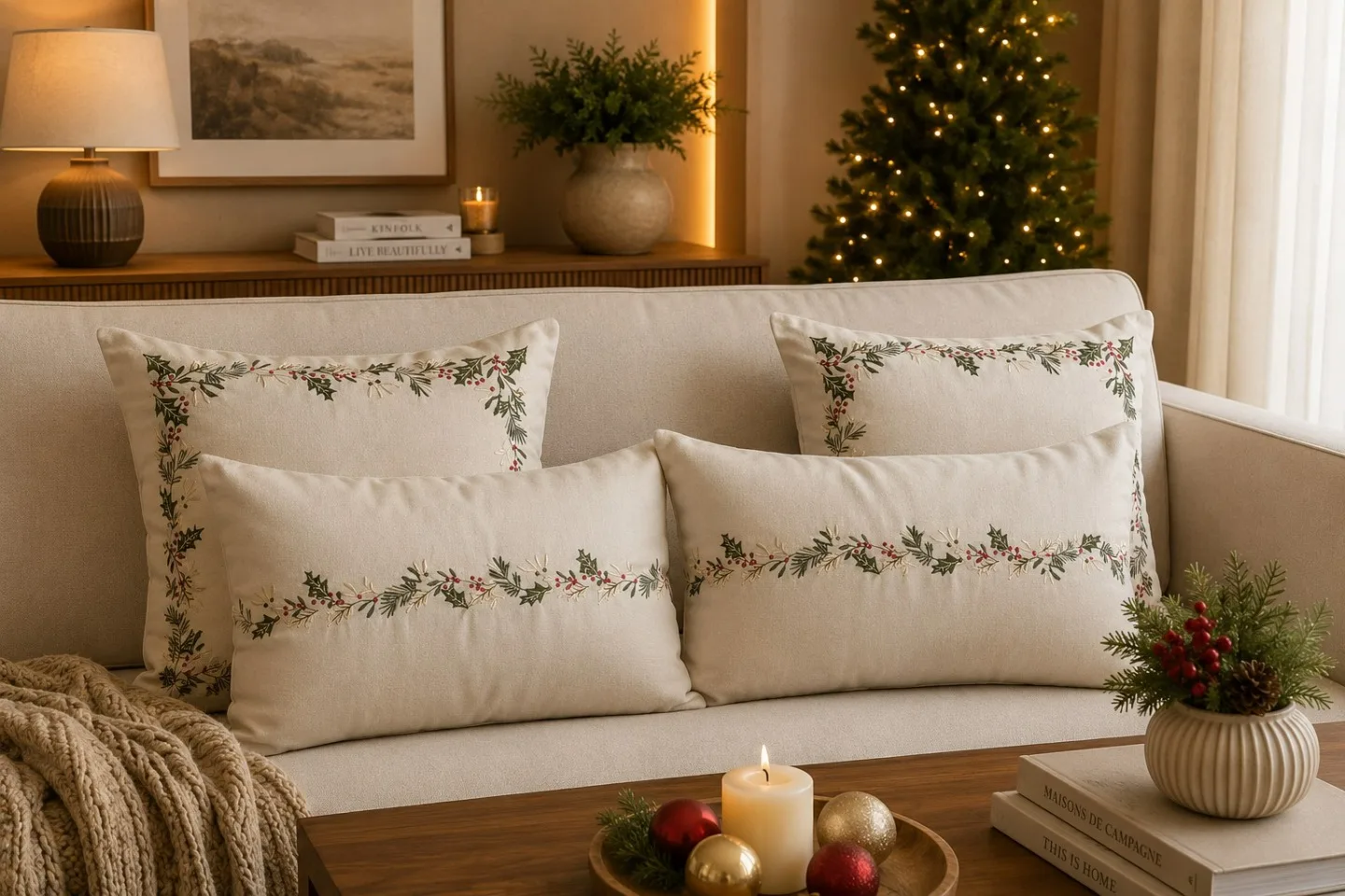 ALMOFADAS DECORATIVAS FOLHAS NATALINAS