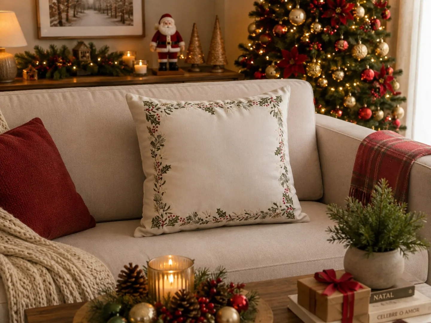 ALMOFADAS DECORATIVAS FOLHAS NATALINAS