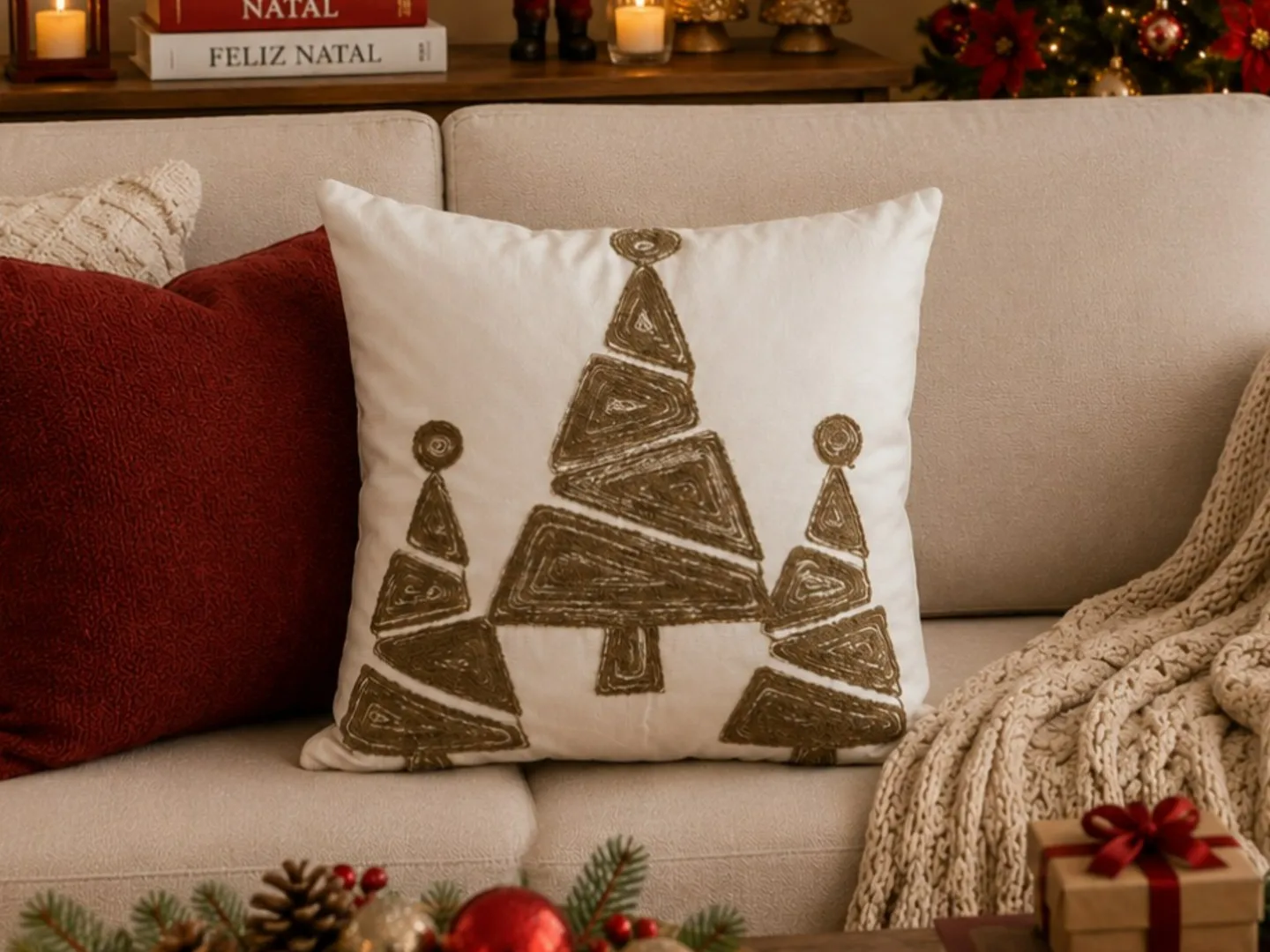 ALMOFADAS DECORATIVAS NATALINAS BORDADO
