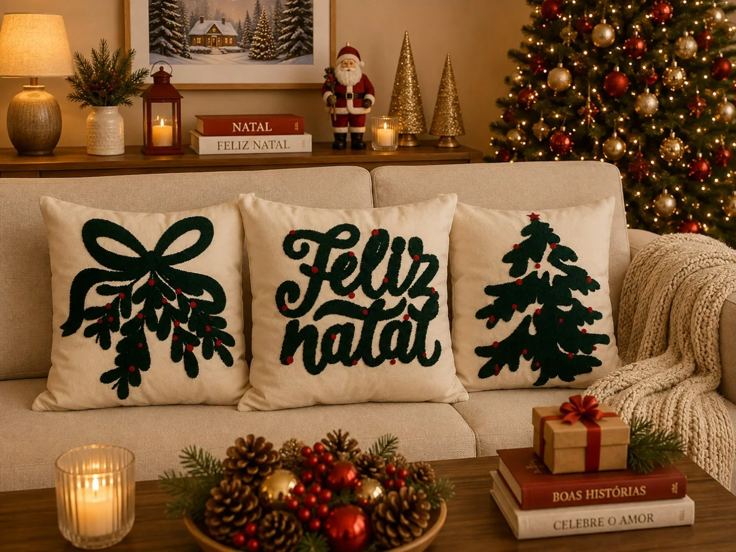 ALMOFADAS DECORATIVAS NATALINAS BORDADAS