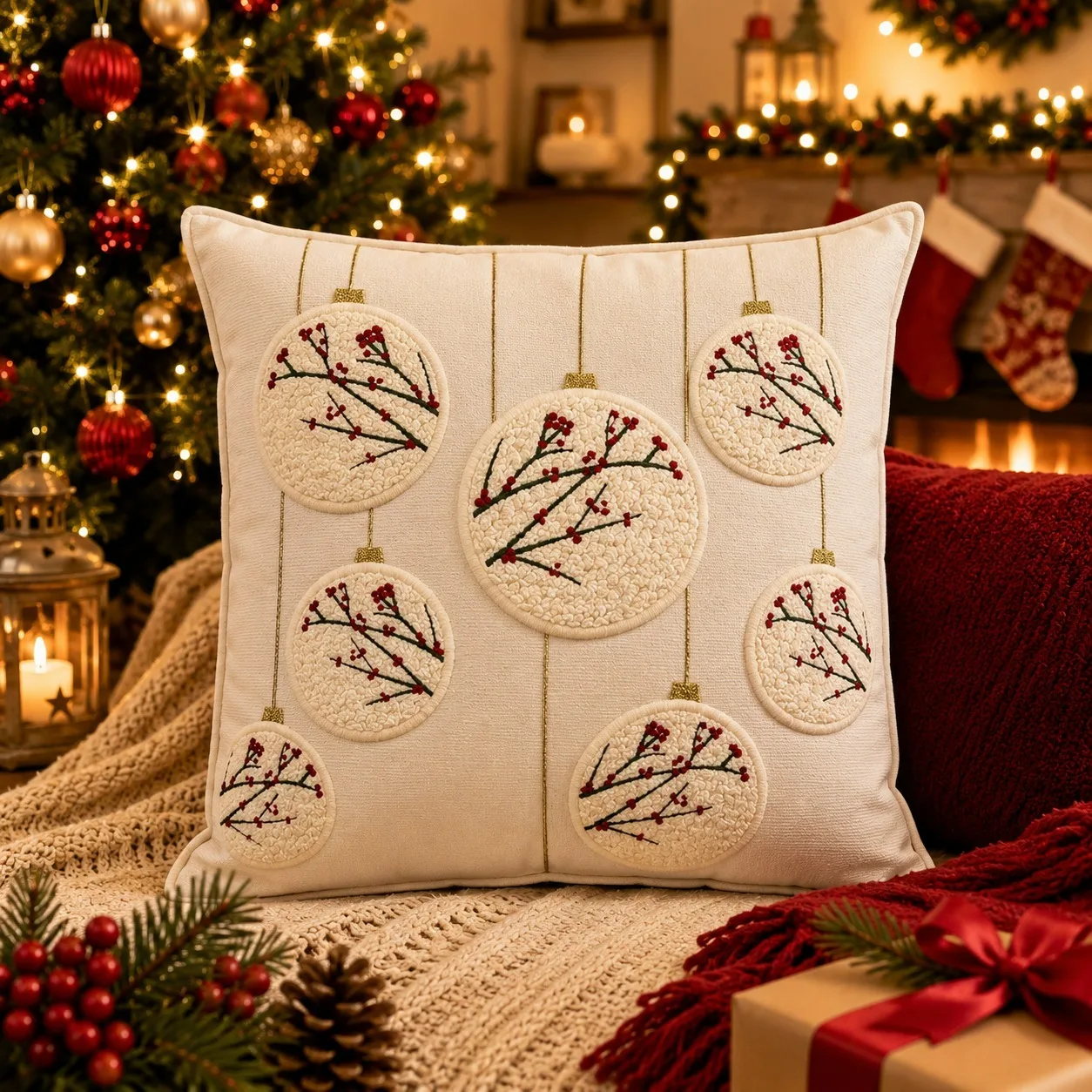 ALMODA DECORATIVA BORDADA BOLAS DE NATAL