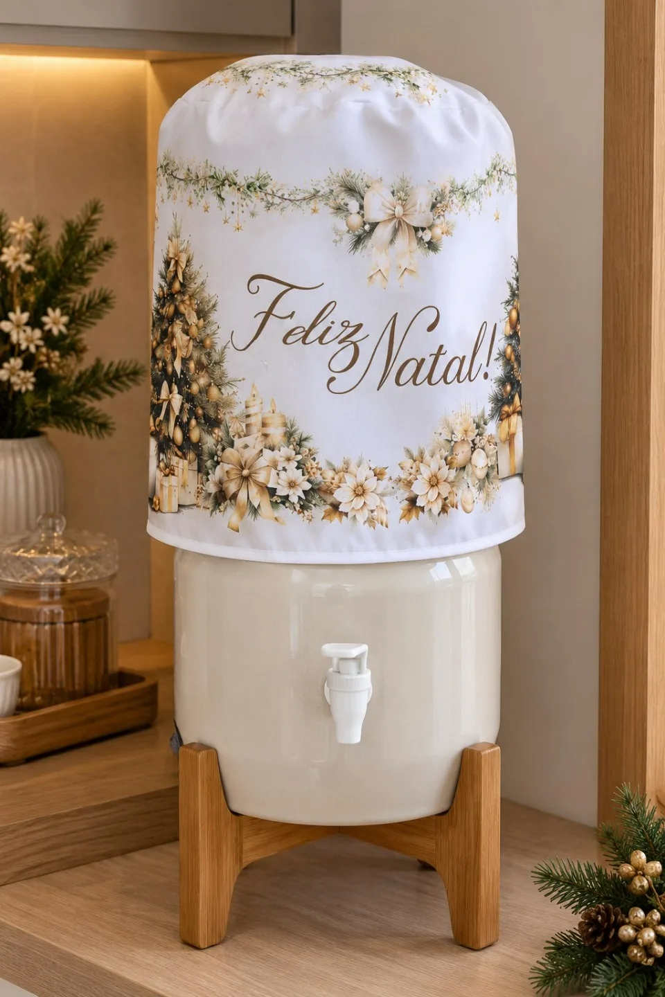 CAPA DE GALÃO NATALINA - BRANCO COM DOURADO