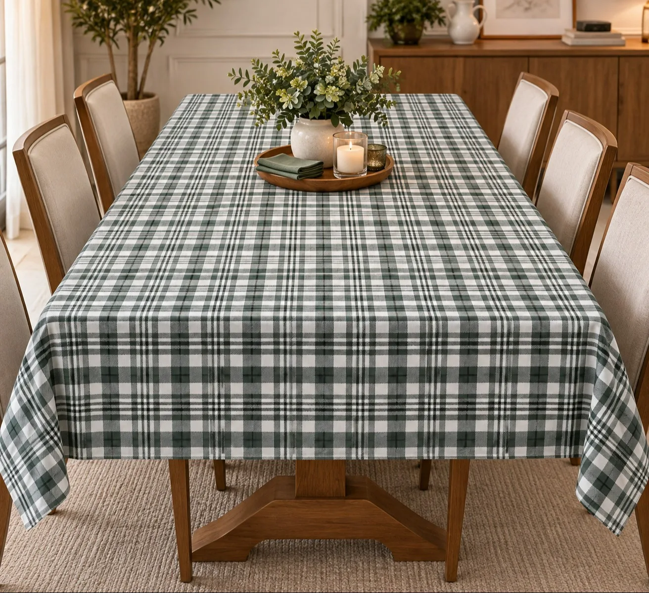 TOALHA DE MESA NATALINA - XADREZ VERDE