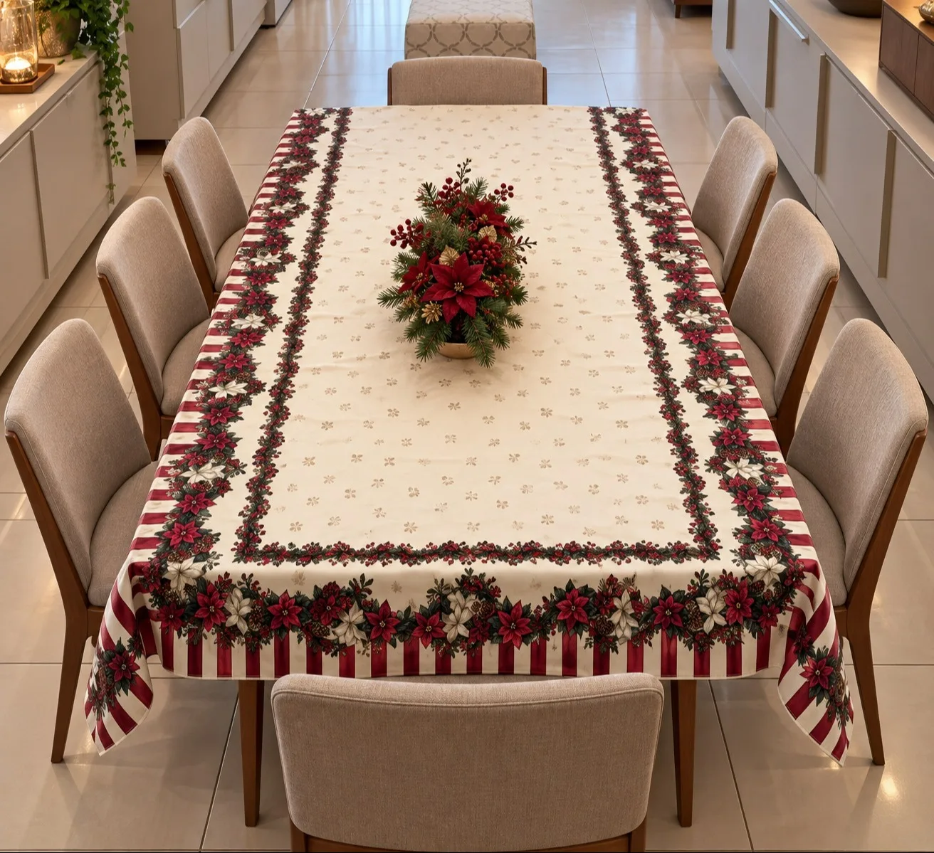 TOALHA DE MESA NATALINA - FLORES DE NATAL