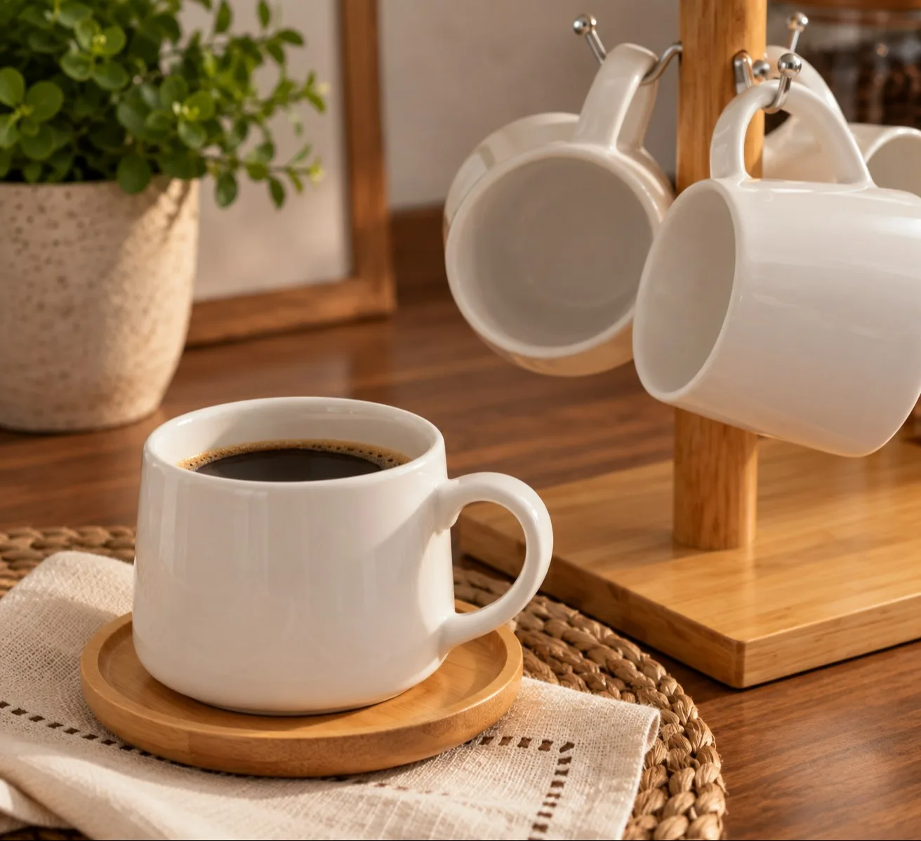 JOGO PARA CAFÉ OASIS BRANCO -6 XICARAS COM SUPORTE E PIRES