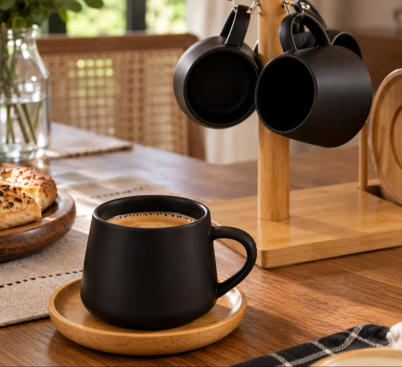 JOGO PARA CAFÉ OASIS PRETO - 6 XICARAS COM SUPORTE E PIRES
