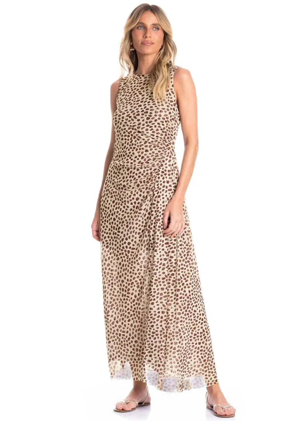 VESTIDO CONCHAS FRANZIDO TULE COM COMBINETE MARROM ESCURO